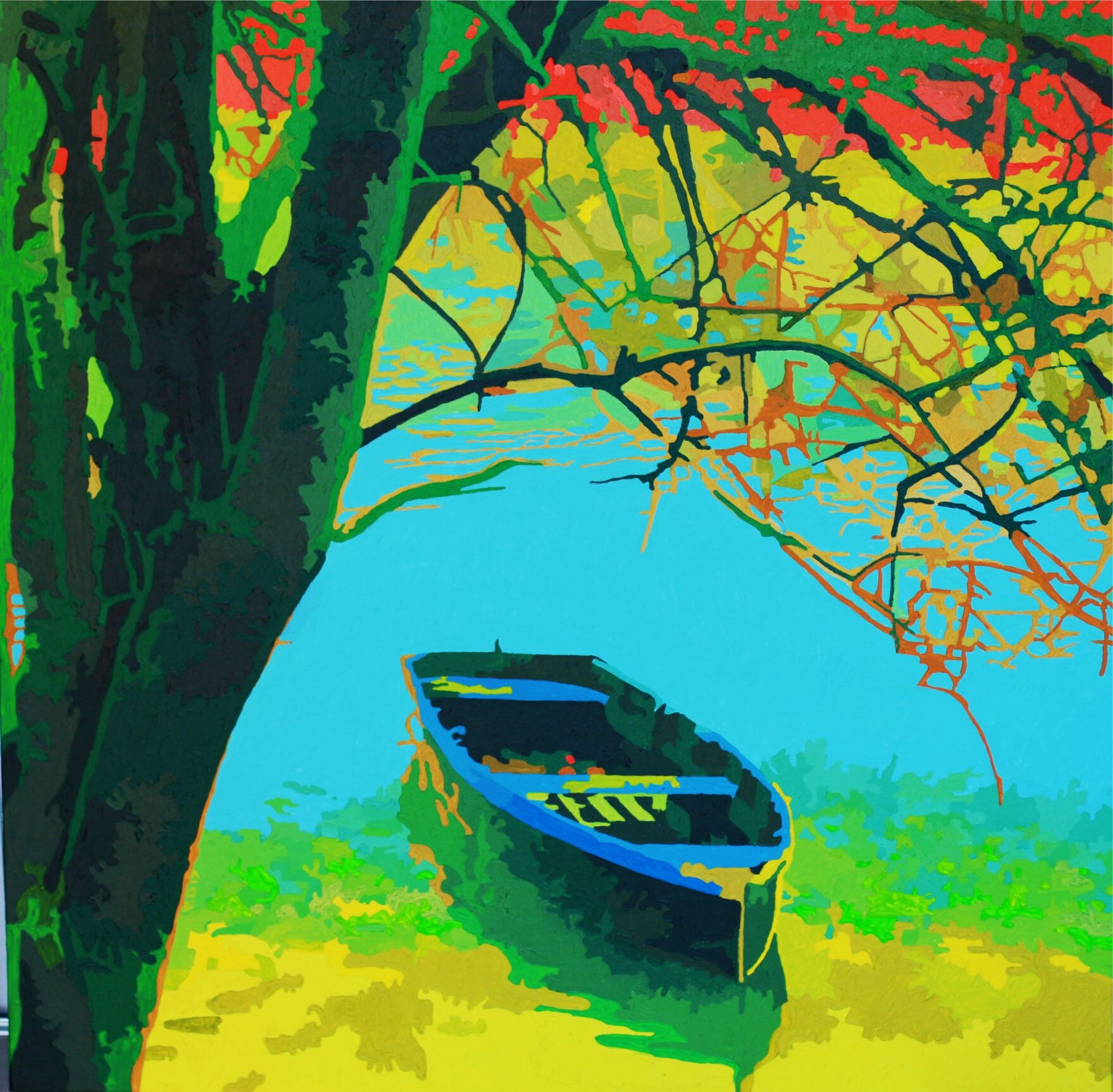 Barque à Moulin Papon, acrylique sur toile d’Éric Gendreau