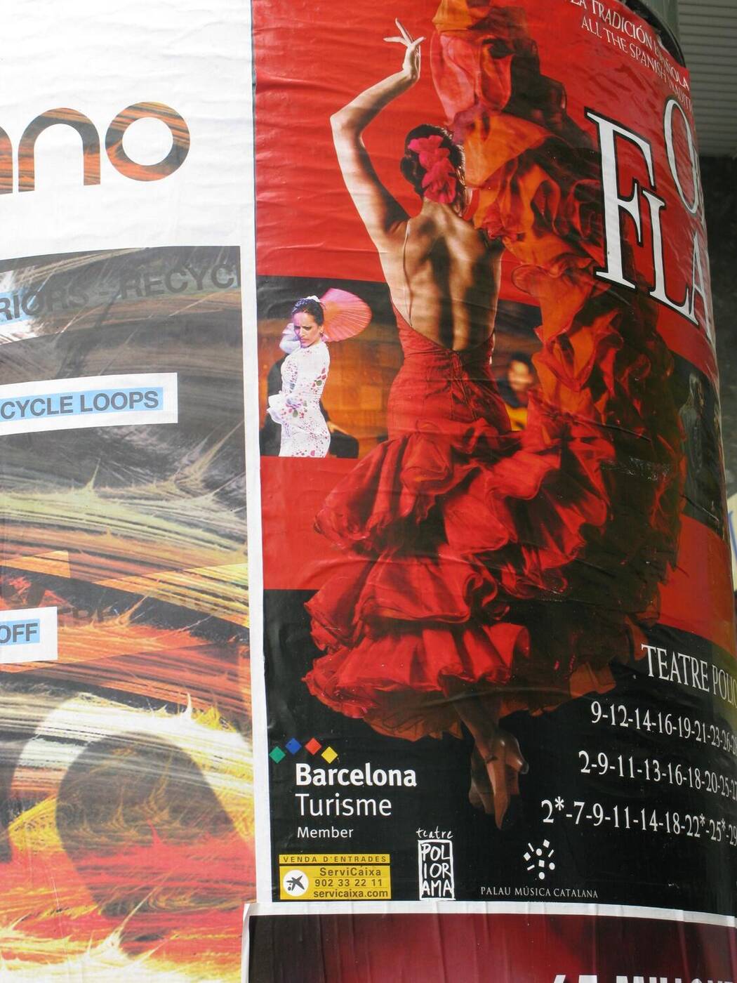 Photographie originale d’une affiche de flamenco à Barcelone, prise le 13 avril 2010 à 15 h 45