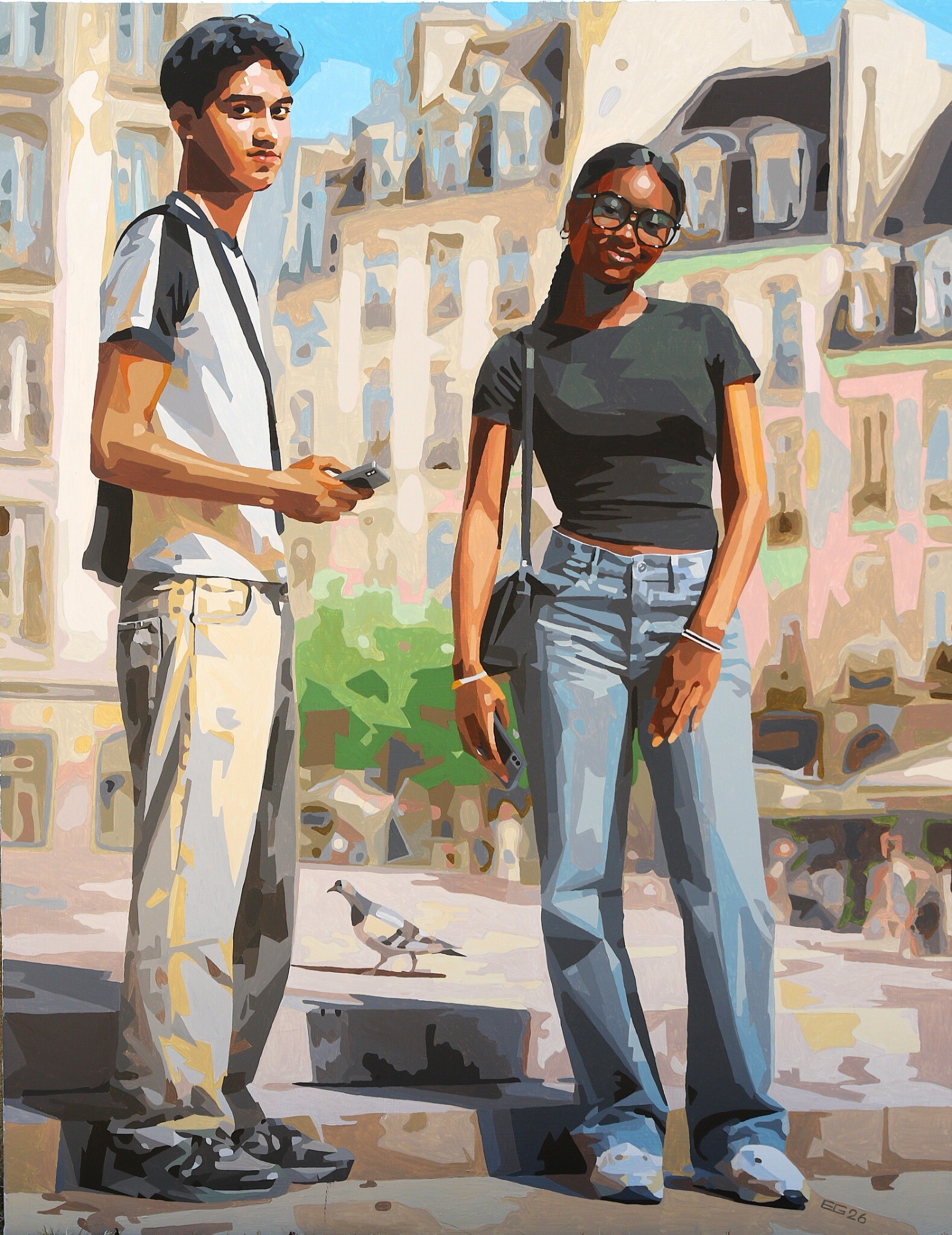 Les Inconnus de la place Sainte-Anne, peinture acrylique d’Éric Gendreau réalisée à Rennes
