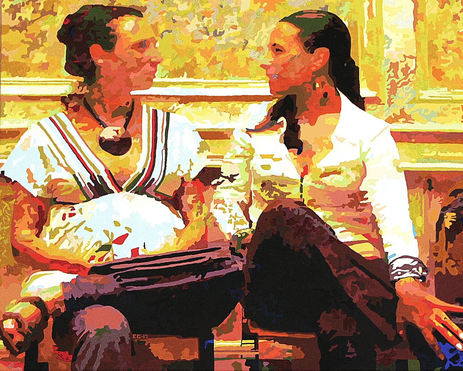 Le sujet de conversation, acrylique sur toile d’Éric Gendreau