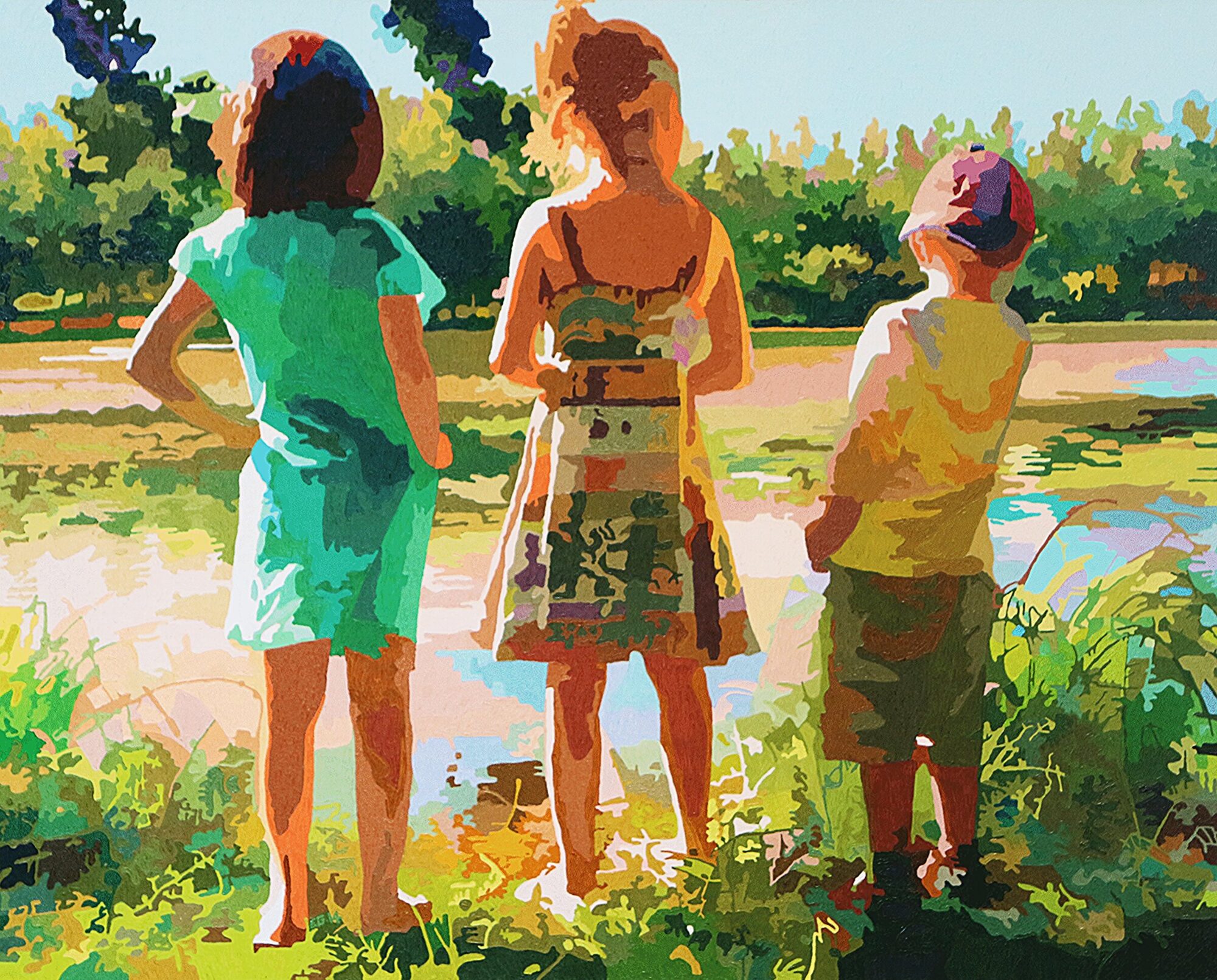 Trois enfants, acrylique sur toile