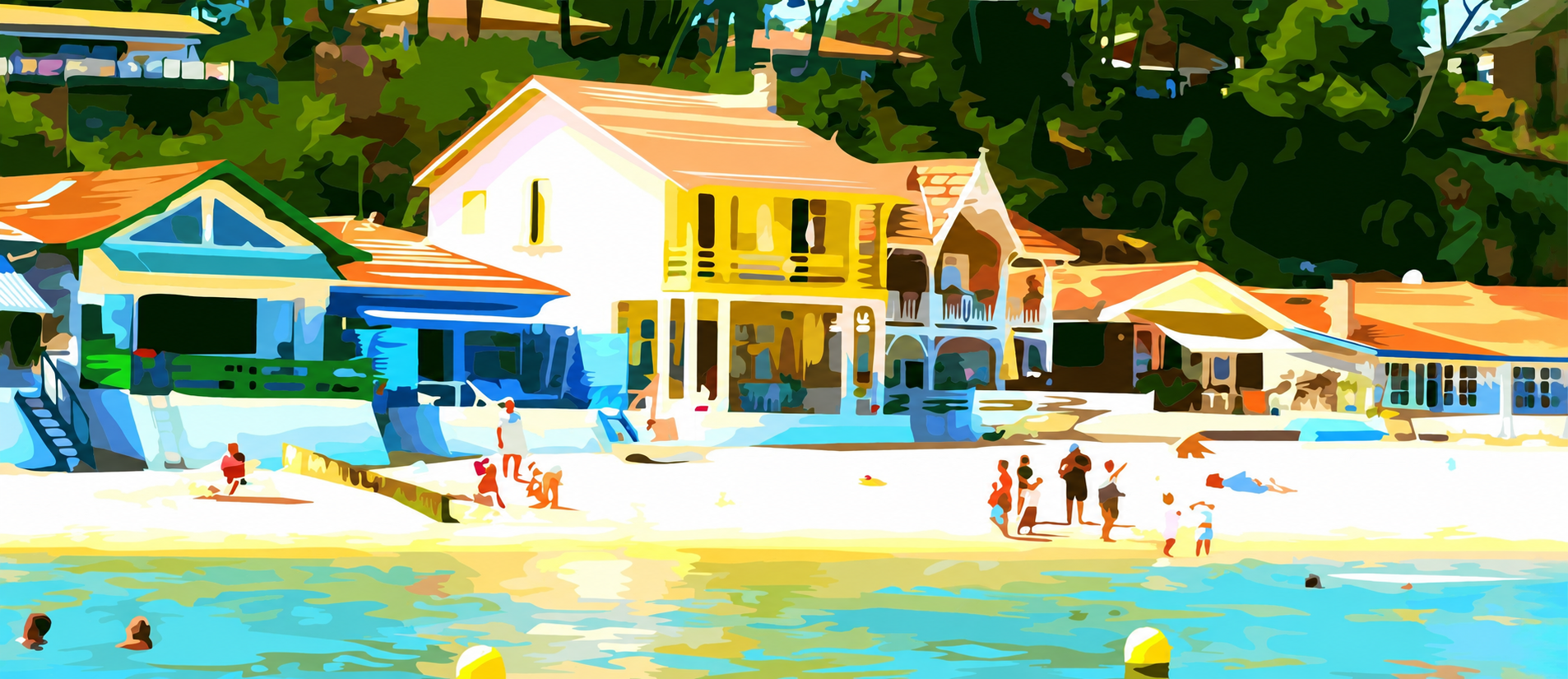 Projet pictural d’Éric Gendreau pour 2027, scène de plage colorée